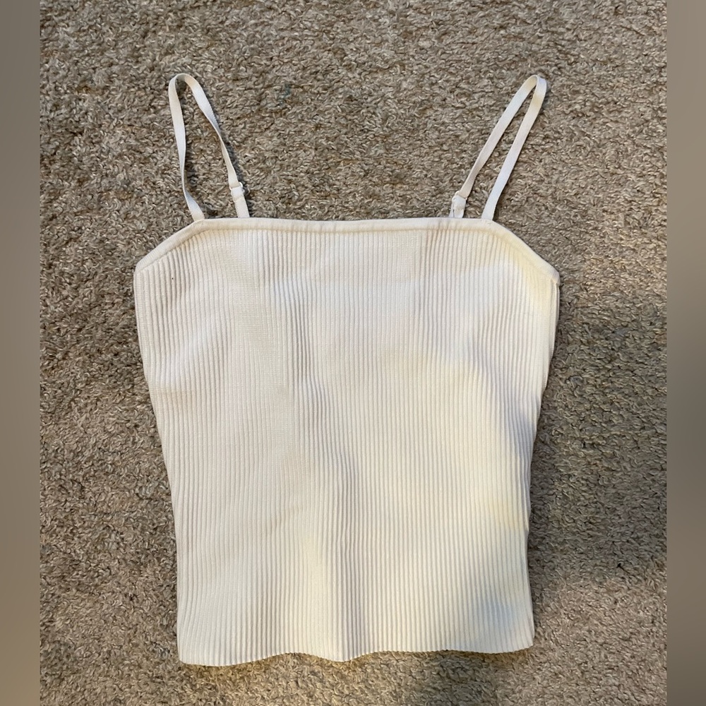 Aritzia Babaton White Ribbed Tank Top